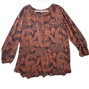 Premise Studio 3X Woman Plus Size Paisley Top, Elasticated Cuffs, New with Tags